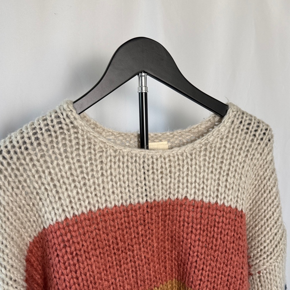 Rip Curl Cream Crewneck Sweater with Pink, Tan, Yellow & Navy Stripes - Picture 4 of 11
